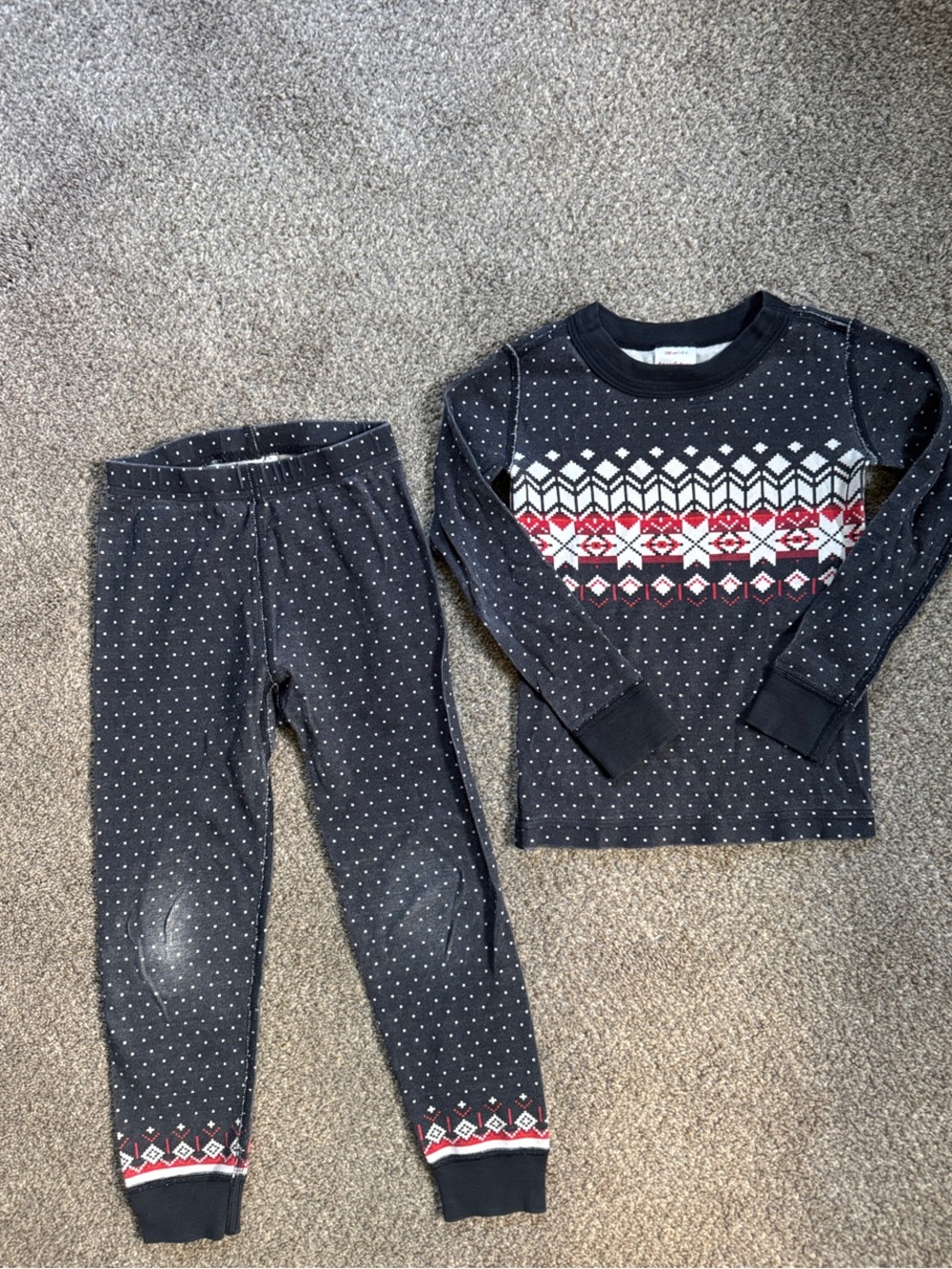 Hanna Andersson Navy Fair Isle Kids Pajama Set with Red and White Accents